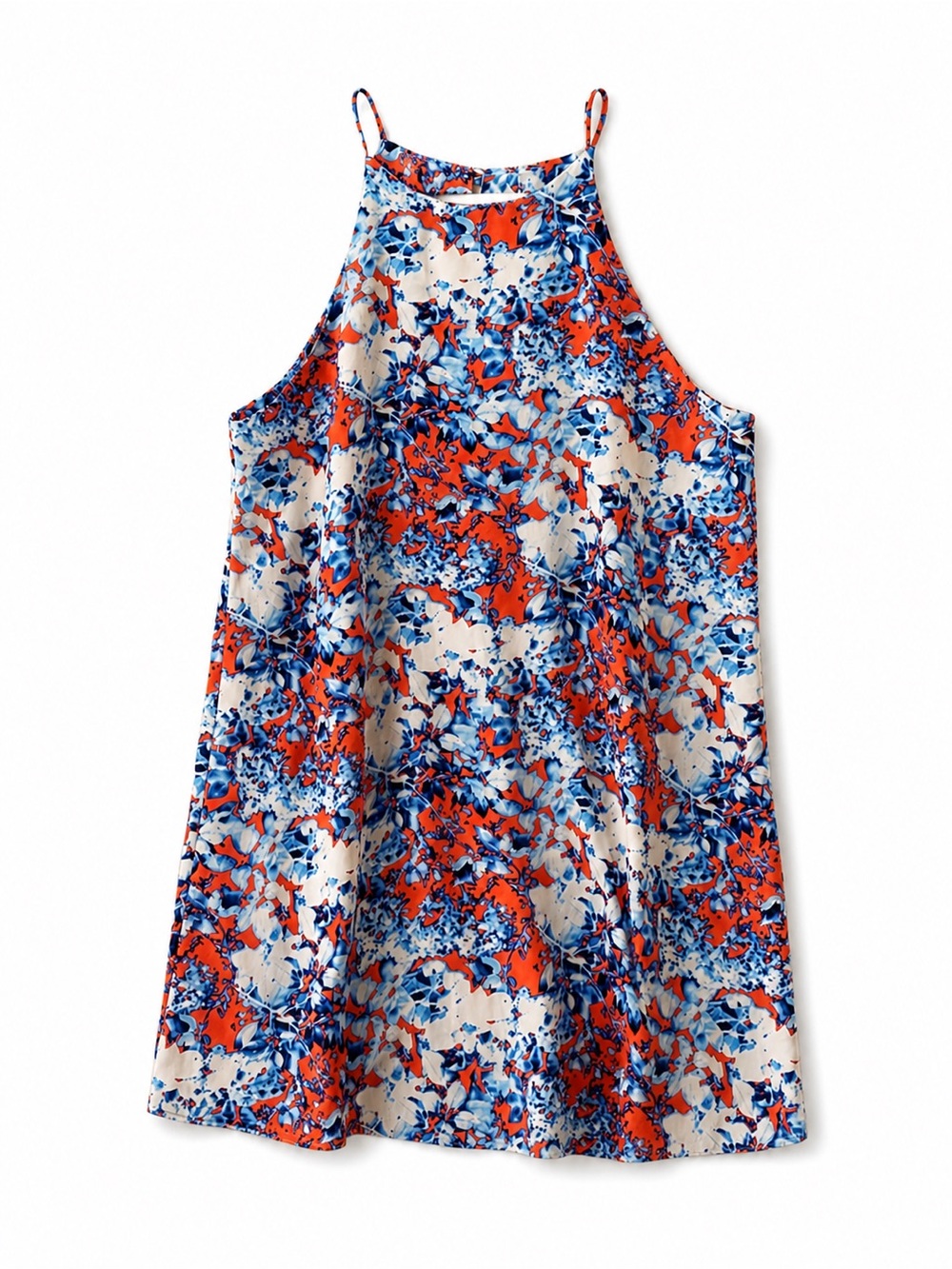 Tyche Red Blue Halter Dress Size M Abstract Artsy